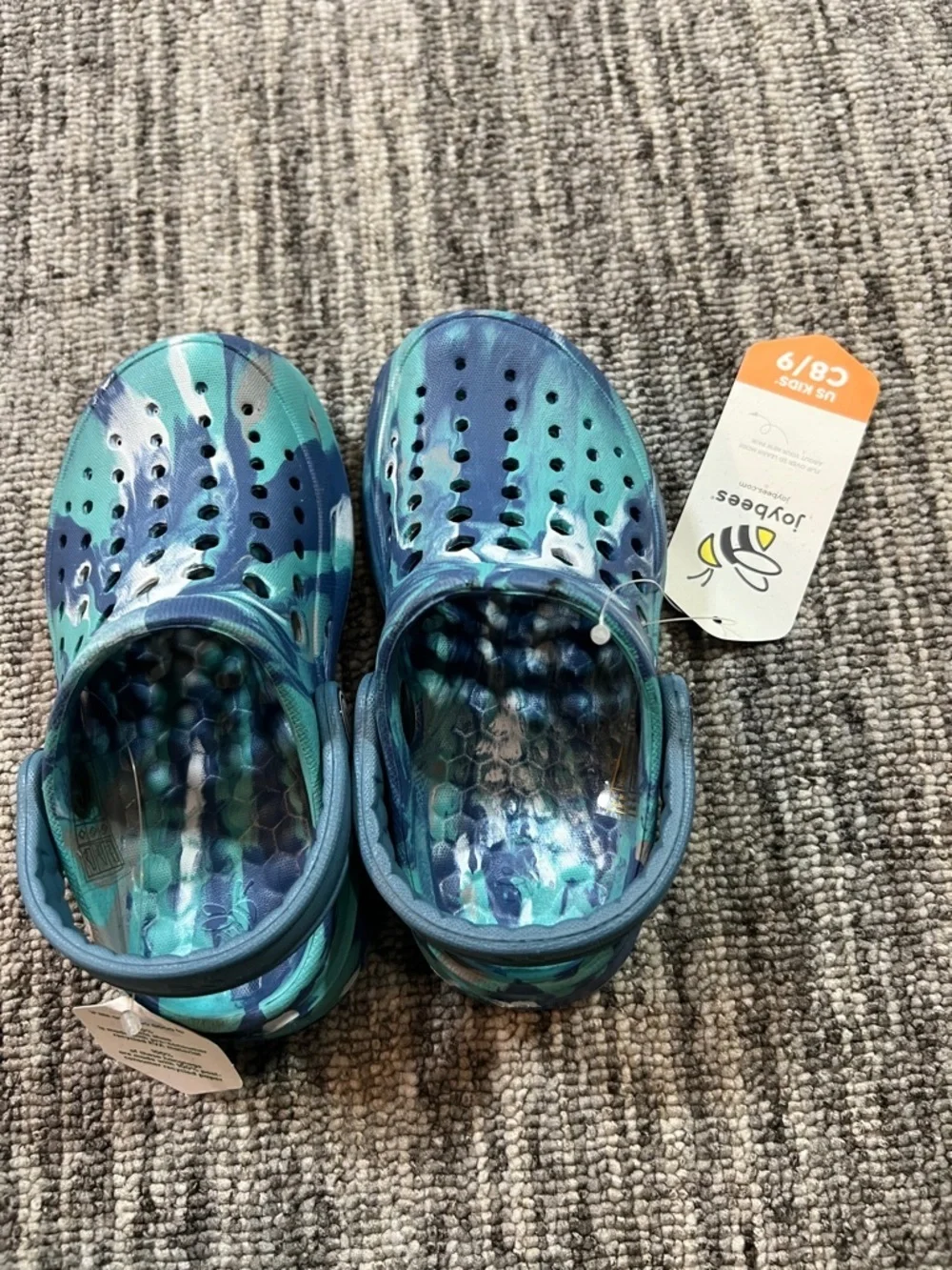 Kids' Blue Green Marble Clogs - Comfortable Waterproof Slip-On Size 8